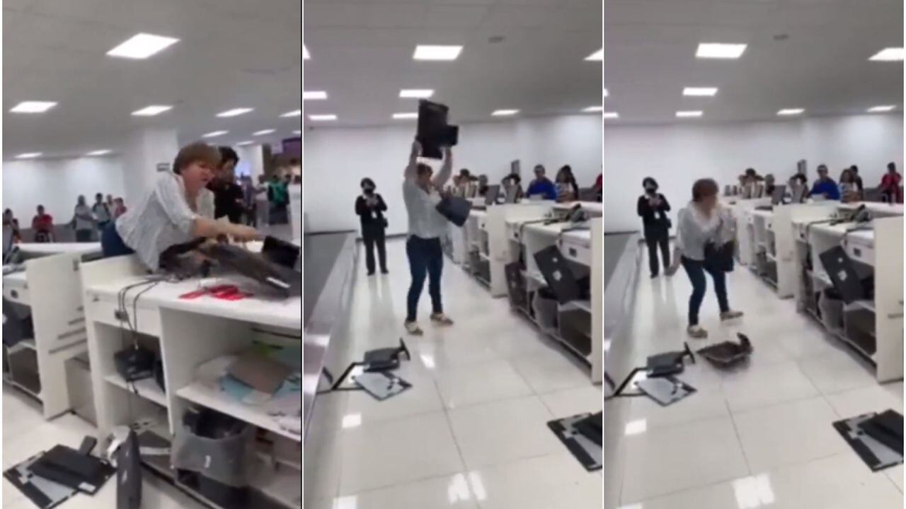 mujer se enfureció y destrozó el mostrador de una aerolínea