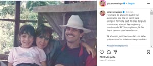 La senadora María José Pizarro publicó una emotiva foto en Instagram recordando los 34 años de la muerte de su padre Carlos Pizarro Leongómez.