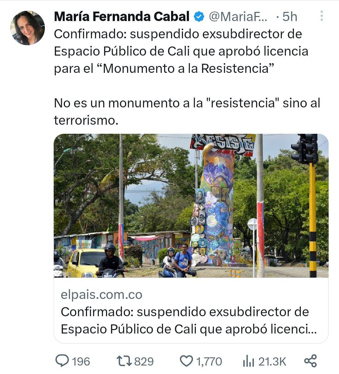 Algunos políticos del Valle del Cauca opinaron que se debe derribar el monumento a la resistencia.