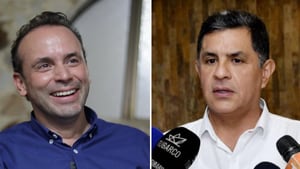 El candidato a la Alcaldía de Cali Alejandro Eder y el actual alcalde de la ciudad, Jorge Iván Ospina.