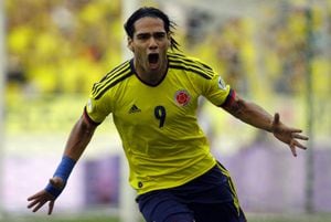 Radamel Falcao celebra un gol con la Selección Colombia.