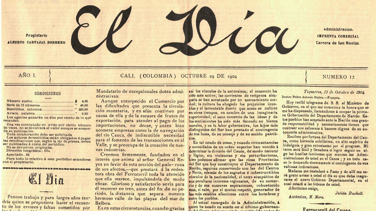 El Día, periódico semanal que circulaba en Cali en el año 1904.