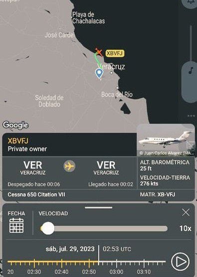 El recorrido del avión que despegó de Veracruz, antes de desplomarse en aguas de México.