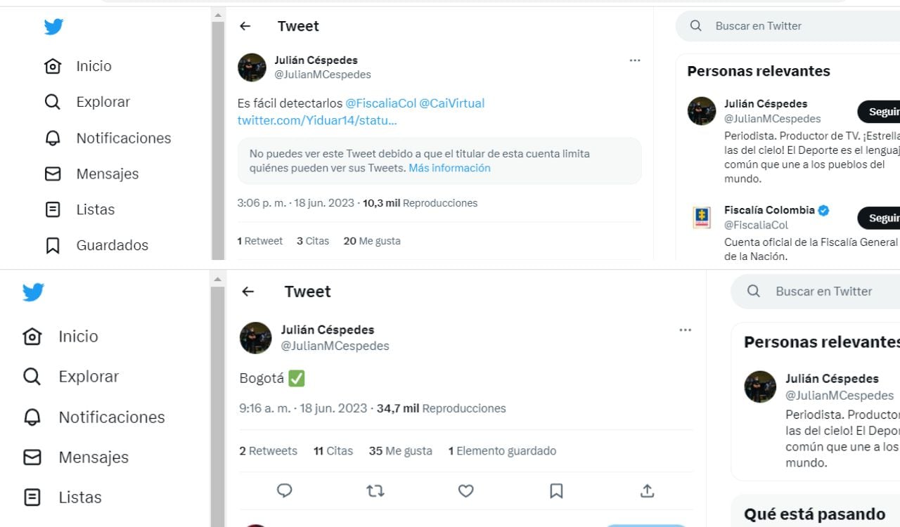 Julián Céspedes de Win Sports, fue intimidado por algunos aficionados en Twitter.