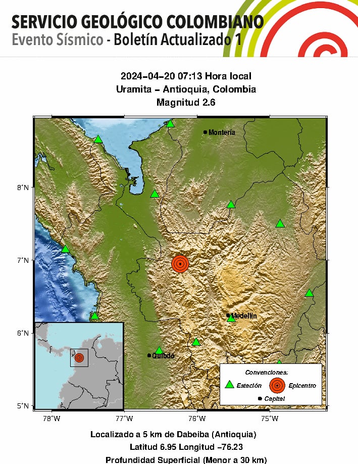 Boletín del temblor en Uramita, Antioquia. 20 de abril 2024.