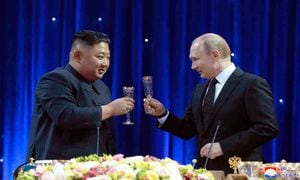 El mensaje fue uno solo: Rusia y Corea del Norte siguen siendo buenos aliados, sin importar las presiones de Estados Unidos. FOTO: Alexander Safronov/AP