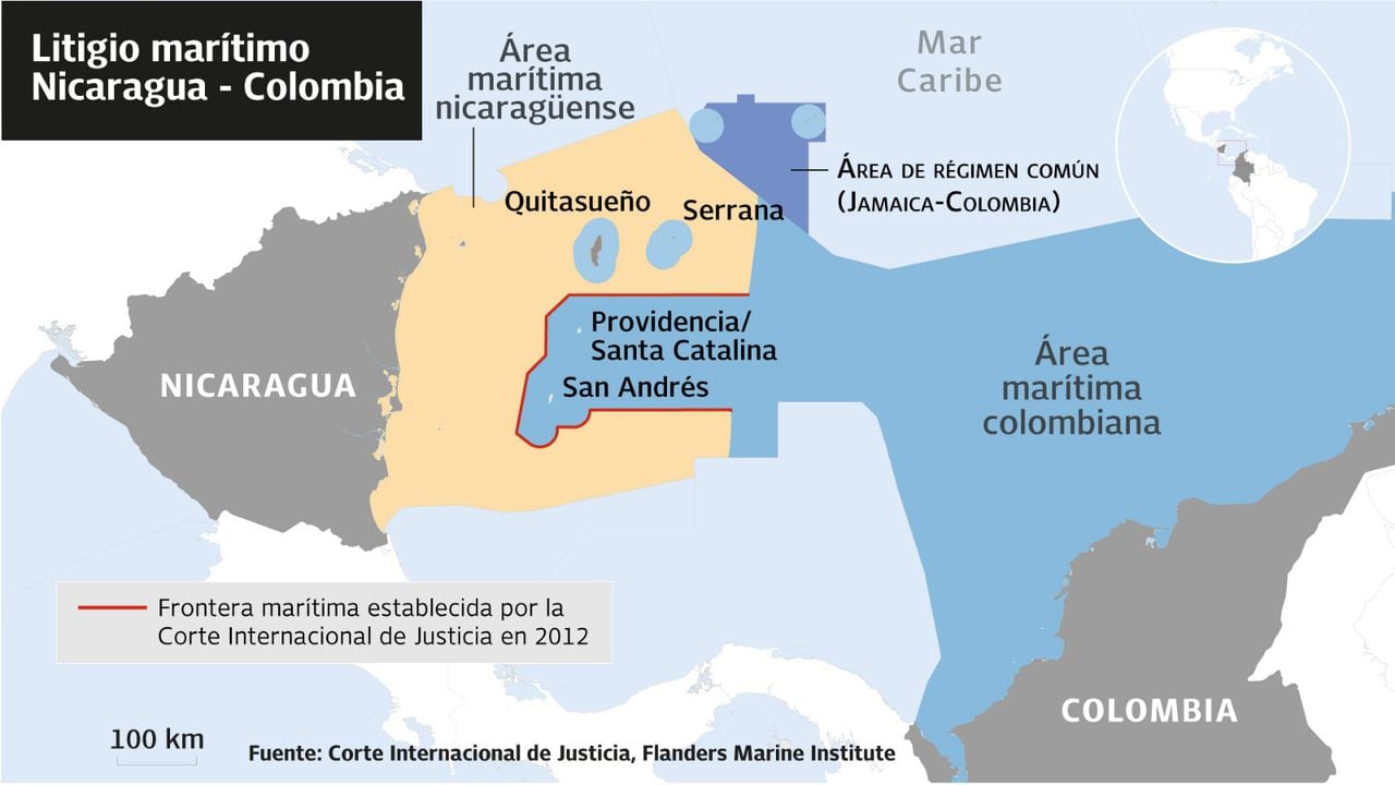 Así quedó el mapa de Colombia y Nicaragua tras el fallo de La Haya.