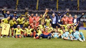 Selección Colombia Sub 20 femenina celebró la clasificación a cuartos del Mundial en el estadio Nacional de San José.