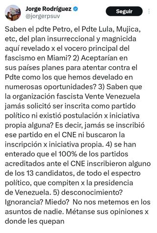 Esta fue la respuesta de Jorge Rodríguez frente al mensaje del Gobierno de Colombia sobre las elecciones de Venezuela.