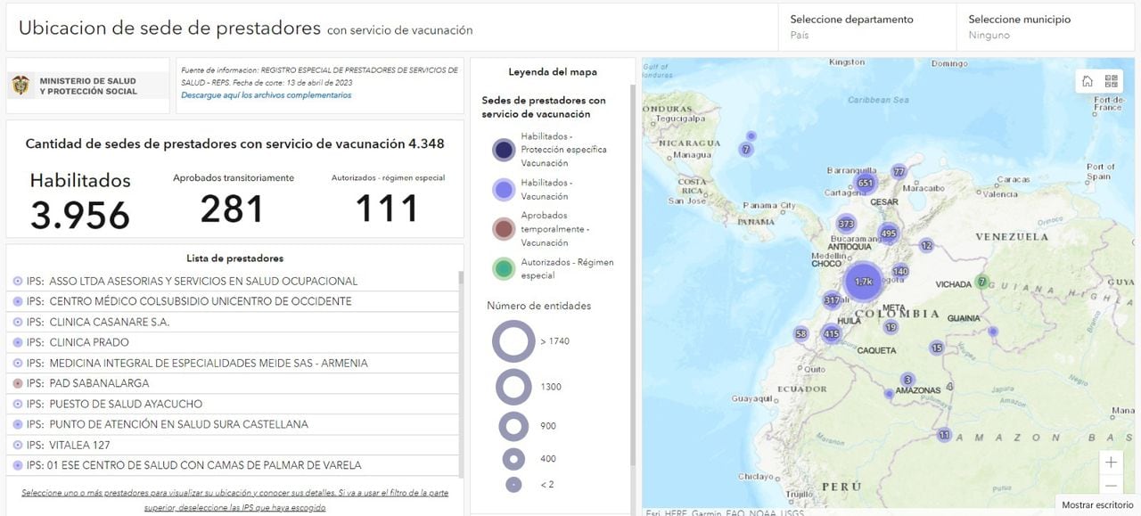 Puntos de vacunación en Colombia.