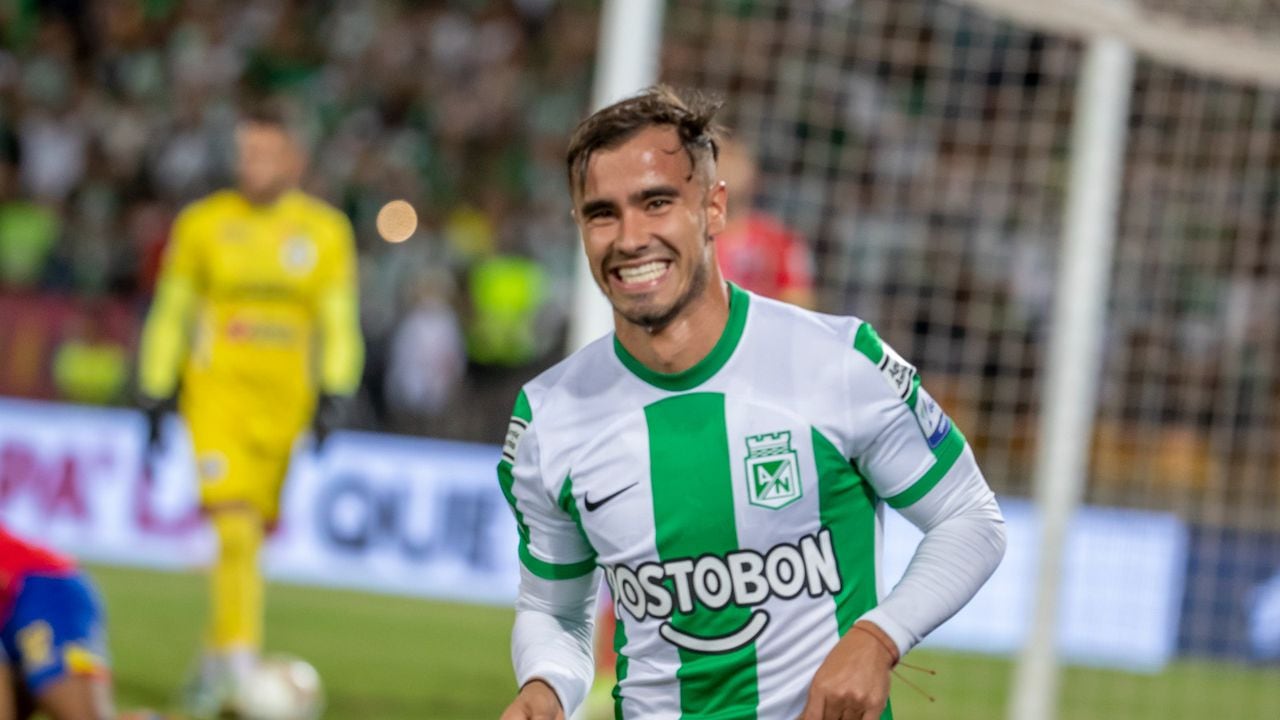 Tomás Ángel sonríe luego de marcar un gol ante Deportivo Pasto.