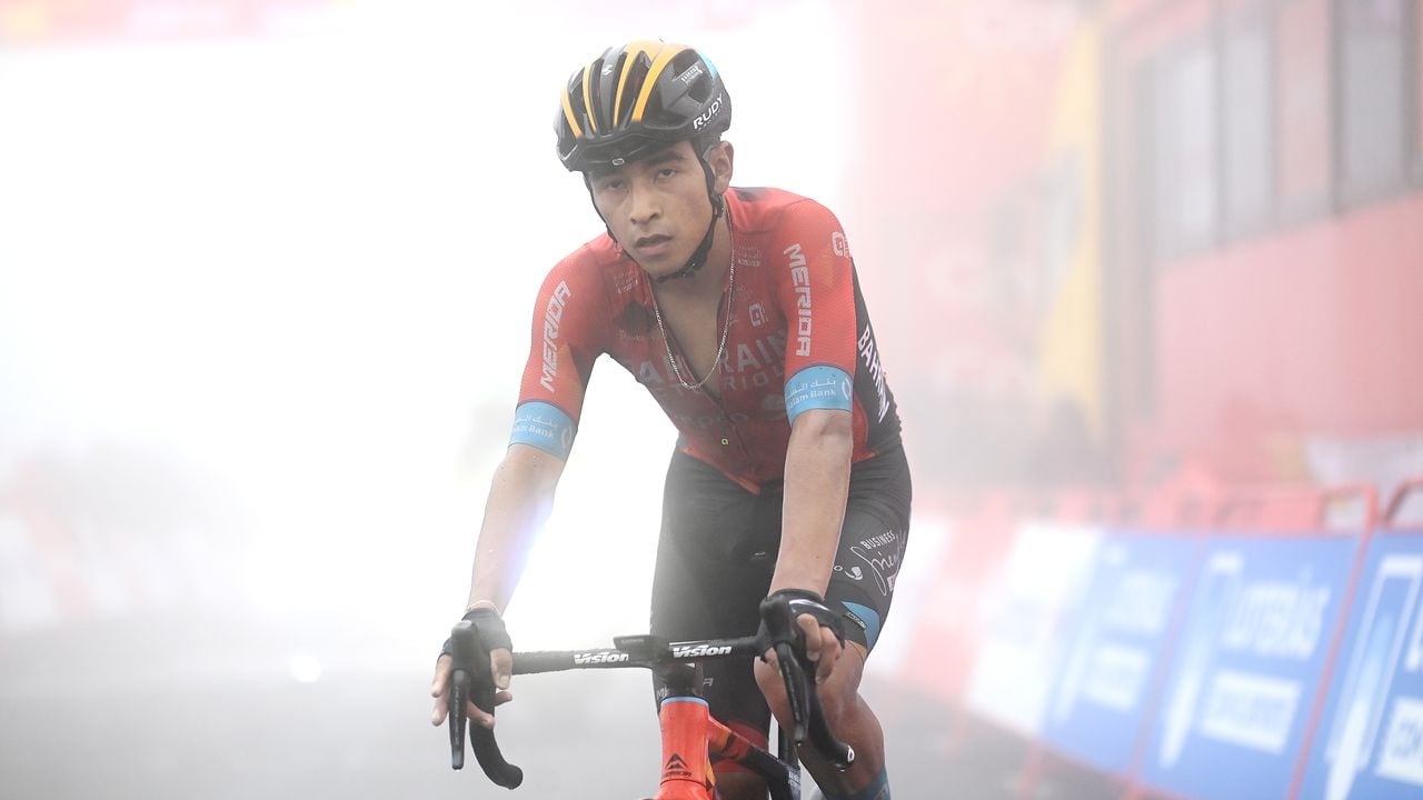 SAN MIGUEL DE AGUAYO, SPAIN - AUGUST 25: Santiago Buitrago Sanchez of Colombia and Team Bahrain Victorious crosses the finishing line during the 77th Tour of Spain 2022, Stage 6 a 181,2km stage from Bilbao to Ascensión al Pico Jano. San Miguel de Aguayo 1131m / #LaVuelta22 / #WorldTour /  on August 25, 2022 in Pico Jano. San Miguel de Aguayo, Spain. (Photo by Tim de Waele/Getty Images)