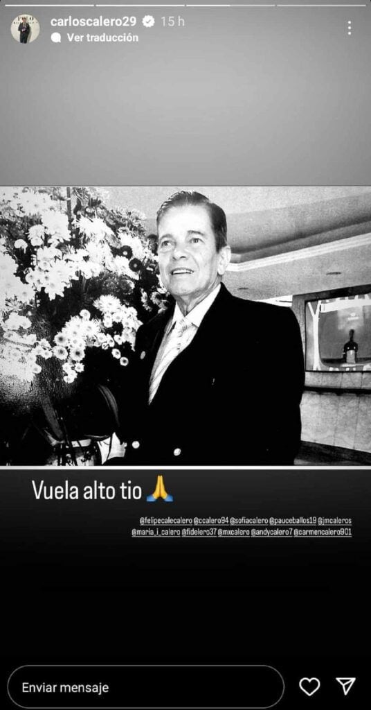 Carlos Calero despide a su tío con un homenaje en su cuenta de Instagram