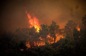 Un voraz incendio provocó la evacuación de 30 mil personas en la isla griega de Rodas. /Foto: Eurokinissi / AFP)