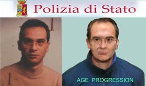 Una combinación de imágenes muestra una imagen generada por computadora y publicada por la policía italiana, a la derecha, junto a una fotografía del capo de la mafia Matteo Messina Denaro.