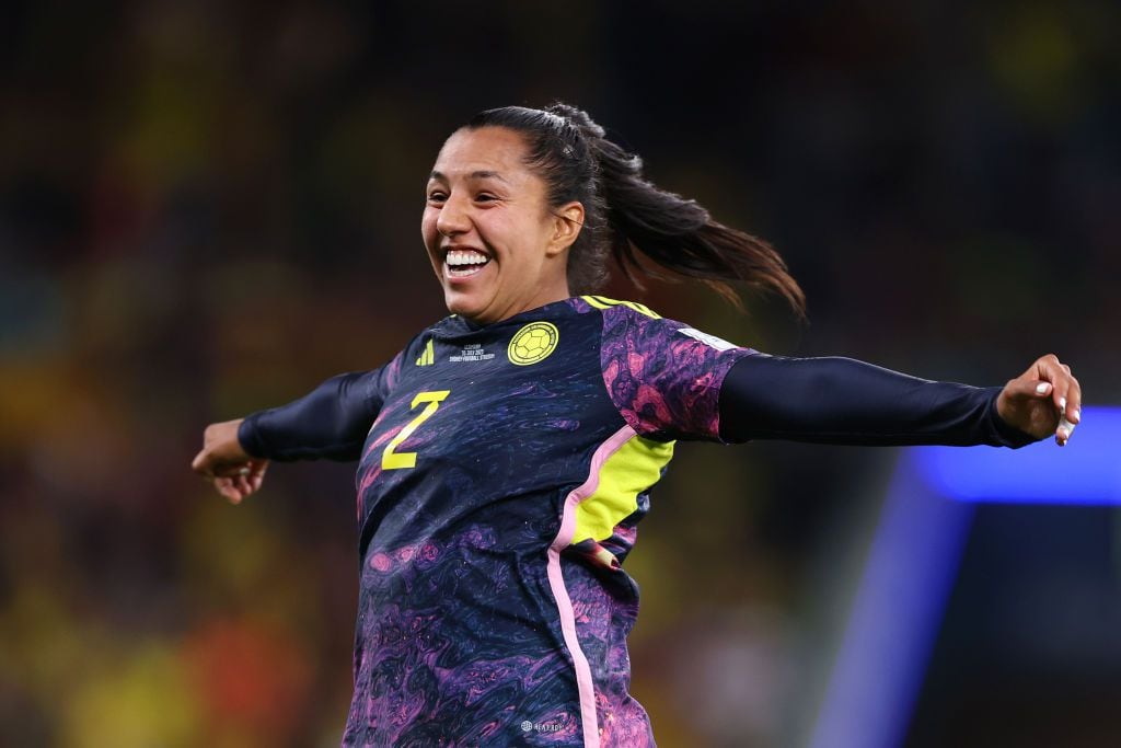 SYDNEY, AUSTRALIA - JULY 30: Manuela Vanegas of Colombia celebrates after scoring her team's second goal during the FIFA Women's World Cup Australia & New Zealand 2023 Group H match between Germany and Colombia at Sydney Football Stadium on July 30, 2023 in Sydney, Australia. (Photo by Matt King - FIFA/FIFA via Getty Images)
