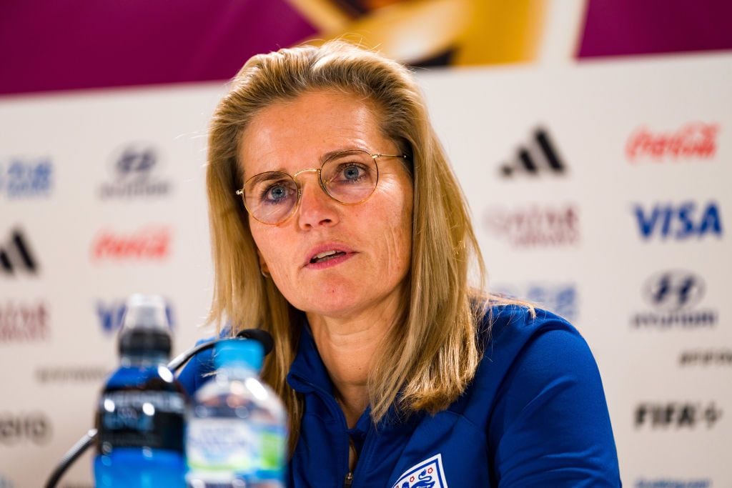 SYDNEY, AUSTRALIA - AUGUST 19: Sarina Wiegman, Head Coach of England, speaks during an England press conference at the FIFA Women's World Cup Australia & New Zealand 2023 at Stadium Australia on August 19, 2023 in Sydney, Australia. (Photo by Andy Cheung/Getty Images)