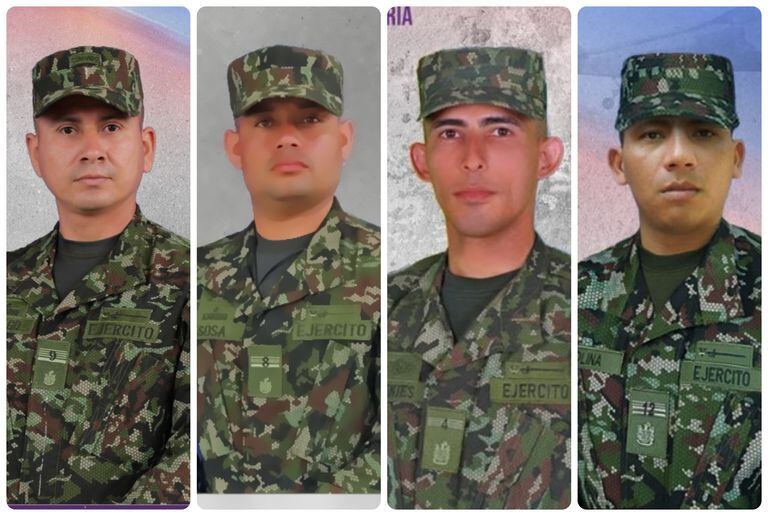 Los soldados Javier Urrego David, Javier Sosa Ballesteros, Jorge David Fuentes y Camilo Andrés Molina fueron asesinados en combates con disidencias de las Farc en Argelia, Cauca.
