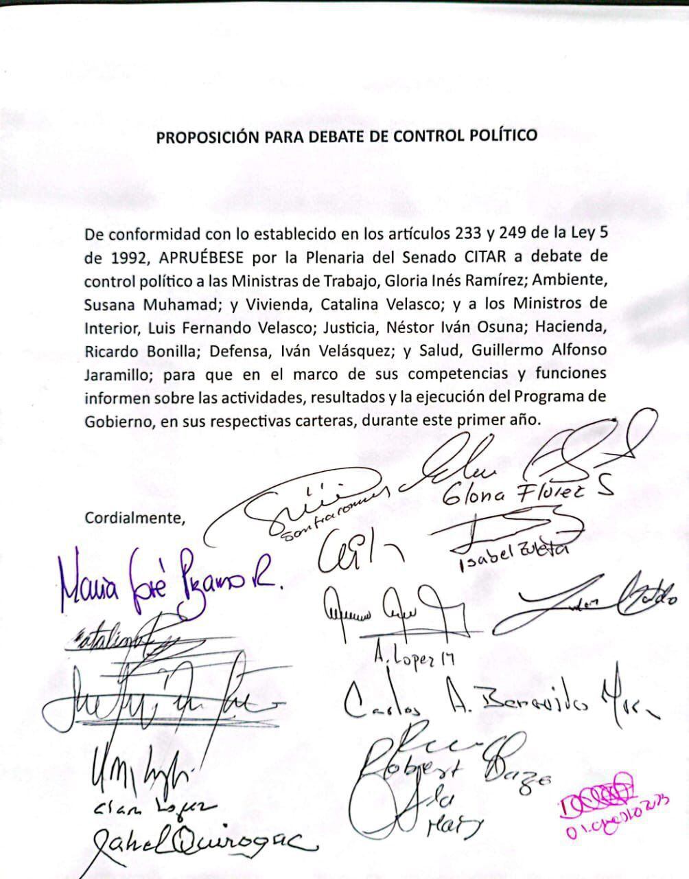 Bancada del Pactó Histórico citó a gabinete de Petro a rendir cuentas por primer año de Gobierno. Foto: Redes sociales.