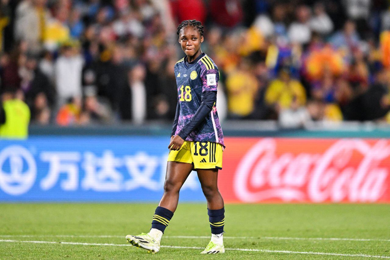 Colombia's forward #18 Linda Caicedo reacts after defeat during the Australia and New Zealand 2023 Women's World Cup quarter-final football match between Colombia and England at Stadium Australia in Sydney on August 12, 2023. (Photo by Izhar KHAN / AFP)