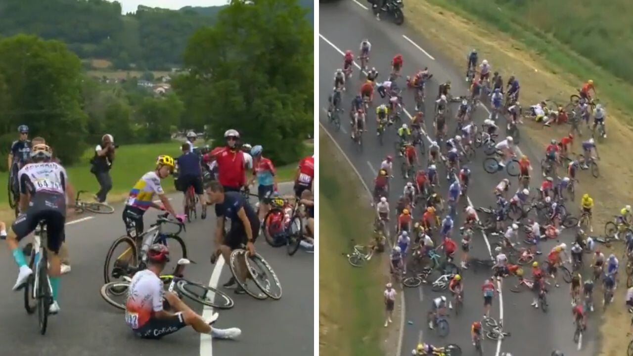 Esteban Chaves sufrió por la caída masiva de la etapa 14 en el Tour de Francia 2023.