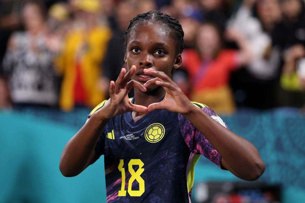SYDNEY, AUSTRALIA - JULY 30: Linda Caicedo of Colombia celebrates after scoring her team's first goal during the FIFA Women's World Cup Australia & New Zealand 2023 Group H match between Germany and Colombia at Sydney Football Stadium on July 30, 2023 in Sydney, Australia. (Photo by Cameron Spencer/Getty Images)