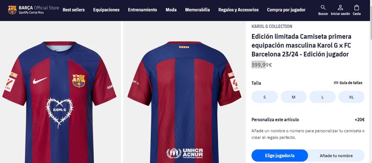 Camiseta del Barcelona con el logo de Karol G tiene un costo de casi 300 euros.