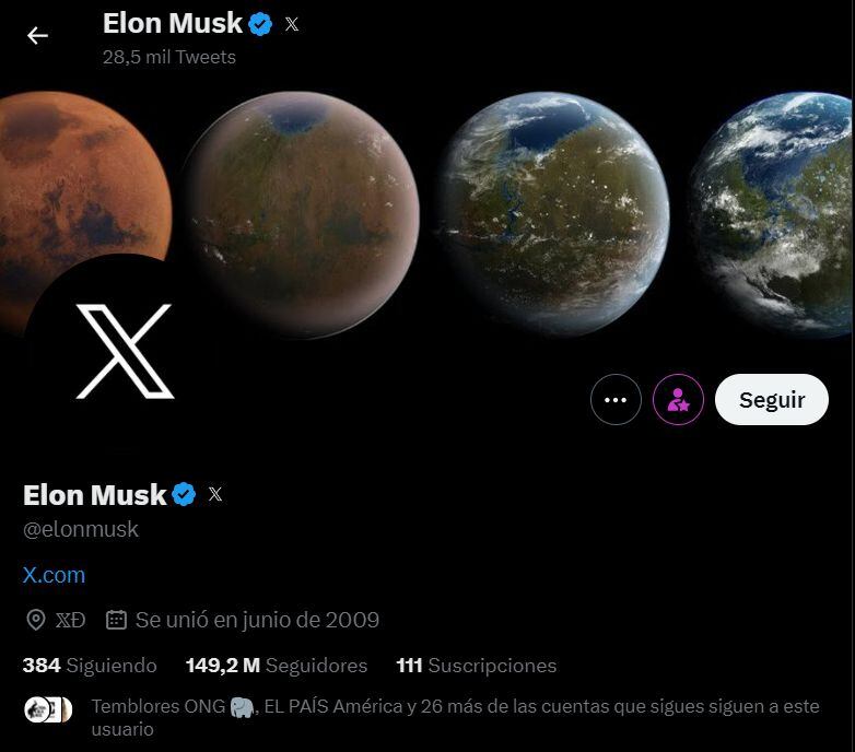 Así luce la cuenta de Elon Musk, este lunes, 24 de julio.