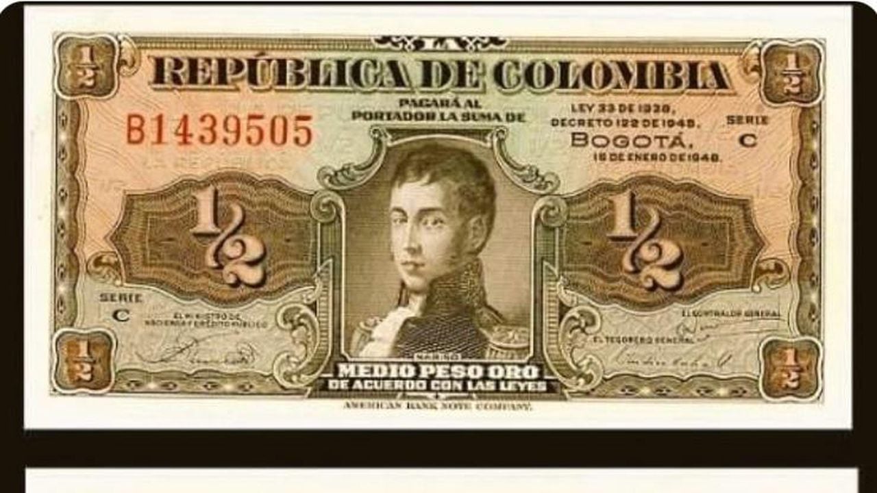 El billete de medio peso es el más buscado por los coleccionistas. Su valor sobrepasa el millón de pesos.
Foto: Tomada de la red social X
