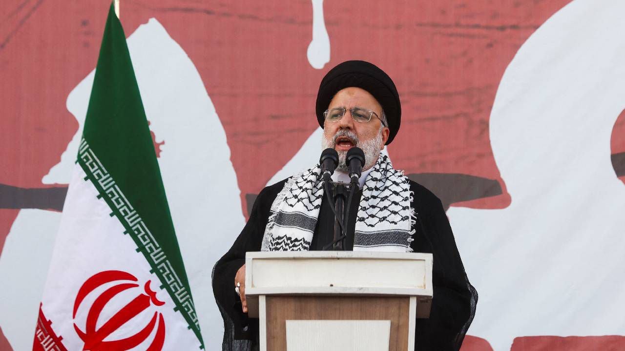 El presidente iraní, Ebrahim Raisi, durante una protesta contra Israel en Teherán, Irán, el 18 de octubre de 2023.