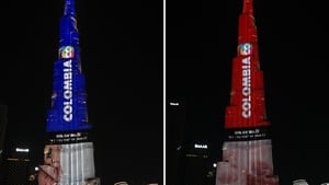 Así se vio la proyección en el edificio más alto del mundo.