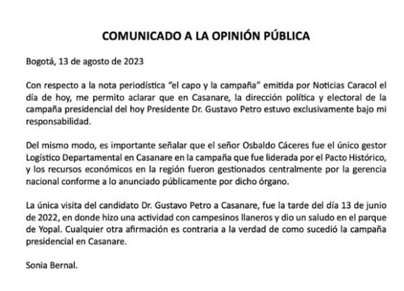 La mujer que apoyo a Gustavo Petro en su campaña política para la presidencia de Colombia negó tener relaciones con dineros ilegales.