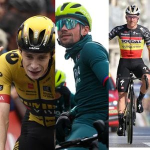 Jonas Vingegaard (izq.), Primoz Roglic (cent.) y Evenepoel (der.), corren peligro de no participar en el Tour de Francia 2024, tras el aparatoso accidente sufrido en la Vuelta al país Vasco 2024.