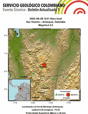El Servicio Geológico Colombiano reportó que el sismo tuvo una magnitud de 2,3 grados.