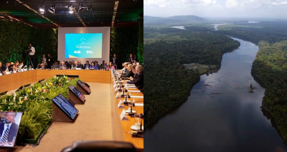 Cumbre de Mercosur y el río Esequibo a su paso por Kurupukari, Guyana.