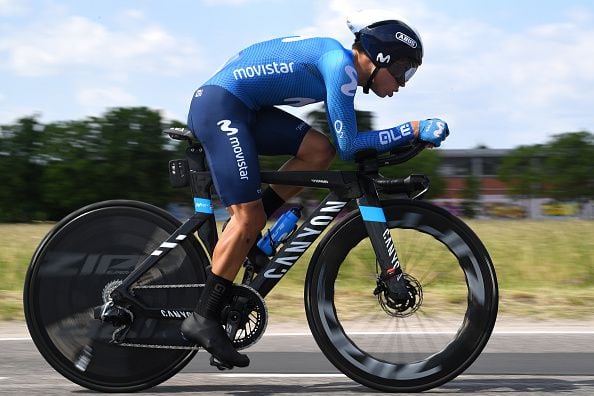 MILAN, ITALY - MAY 30: Einer Augusto Rubio Reyes of Colombia and Movistar Team during the 104th Giro d'Italia 2021, Stage 21 a 30,3km Individual Time Trial stage from Senago to Milano / ITT / #UCIworldtour / @girodiitalia / #Giro / on May 30, 2021 in Milan, Italy. (Photo by Tim de Waele/Getty Images)
