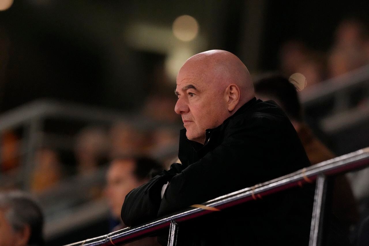 President of FIFA Gianni Infantino watch during the Women's World Cup semifinal soccer match between Australia and England at Stadium Australia in Sydney, Australia, Wednesday, Aug. 16, 2023. (AP Photo/Mark Baker)