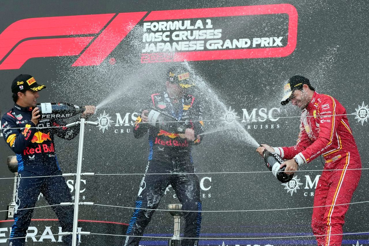 Verstappen, Pérez y Sainz, el podio del Gran Premio de Japón 2024.