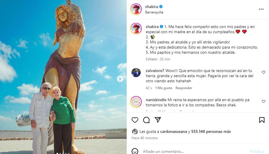 Esta es la publicación que hizo Shakira en su cuenta de Instagram.