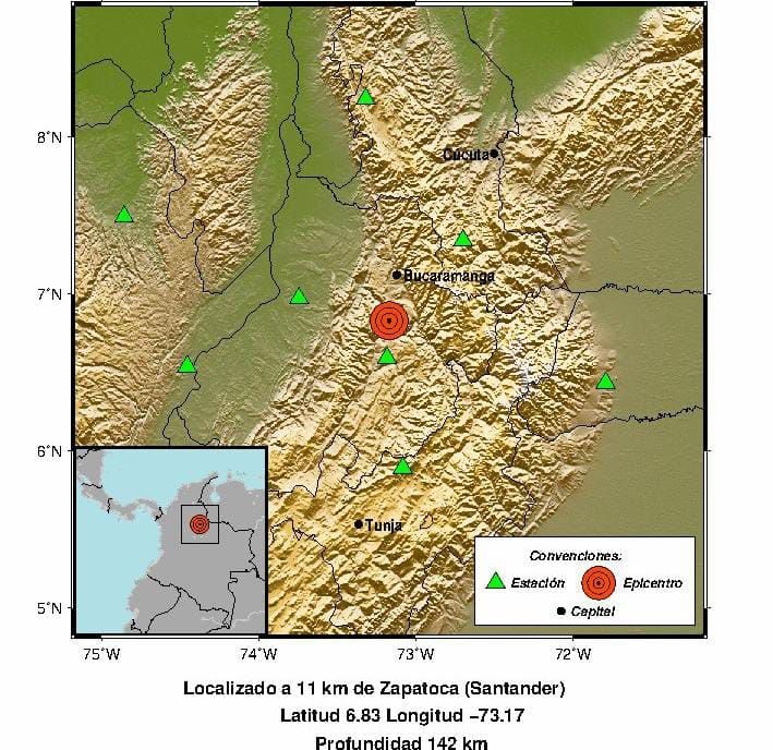 Este fue el epicentro del sismo, según informó el Servicio Geológico Colombiano.