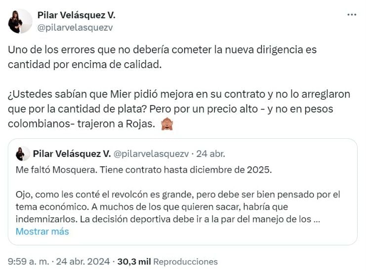 Información de Pilar Velásquez sobre la salida de Kevin Mier de Nacional.