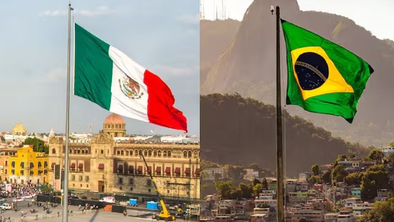 Banderas de México y Brasil.