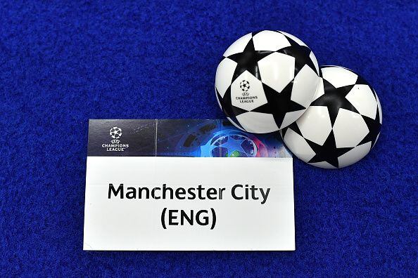 MONACO - AUGUST 31:  A detailed view of the draw card of Manchester City ahead of the UEFA Champions League 2023/24 Group Stage Draw at Grimaldi Forum on August 31, 2023 in Monaco, Monaco.  (Photo by Valerio Pennicino - UEFA/UEFA via Getty Images)