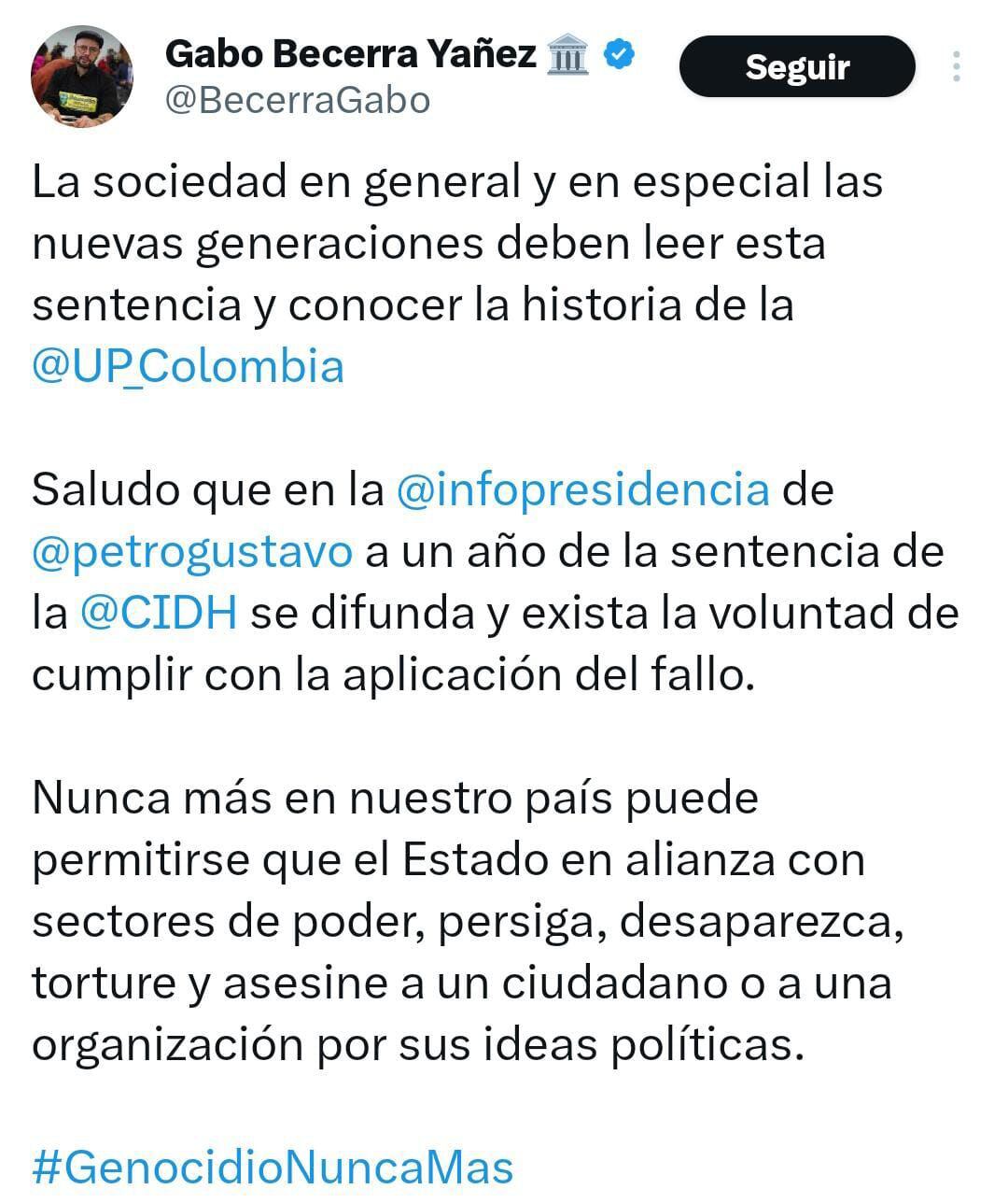 Esta es la opinión del representante a la Cámara, Gabo Becerra, sobre el fallo de la CIDH.