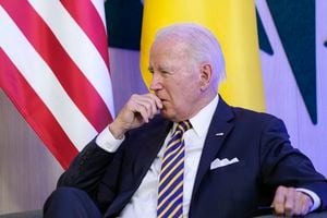 President Joe Biden listens as Ukraine's President Volodymyr Zelenskyy speaks during a meeting on the sidelines of the NATO summit in Vilnius, Lithuania, Wednesday, July 12, 2023. (AP Photo/Susan Walsh)