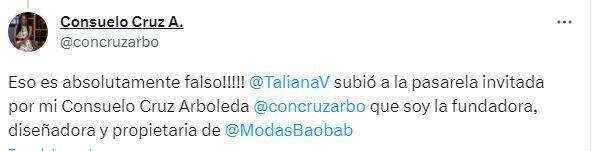 Consuelo Cruz, negó las acusaciones de Brayan Hurtado y confirmó que ella misma invitó a Taliana a participar de la pasarela.