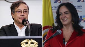 El presidente de la República, Gustavo Petro, y la senadora del Centro Democrático María Fernanda Cabal.