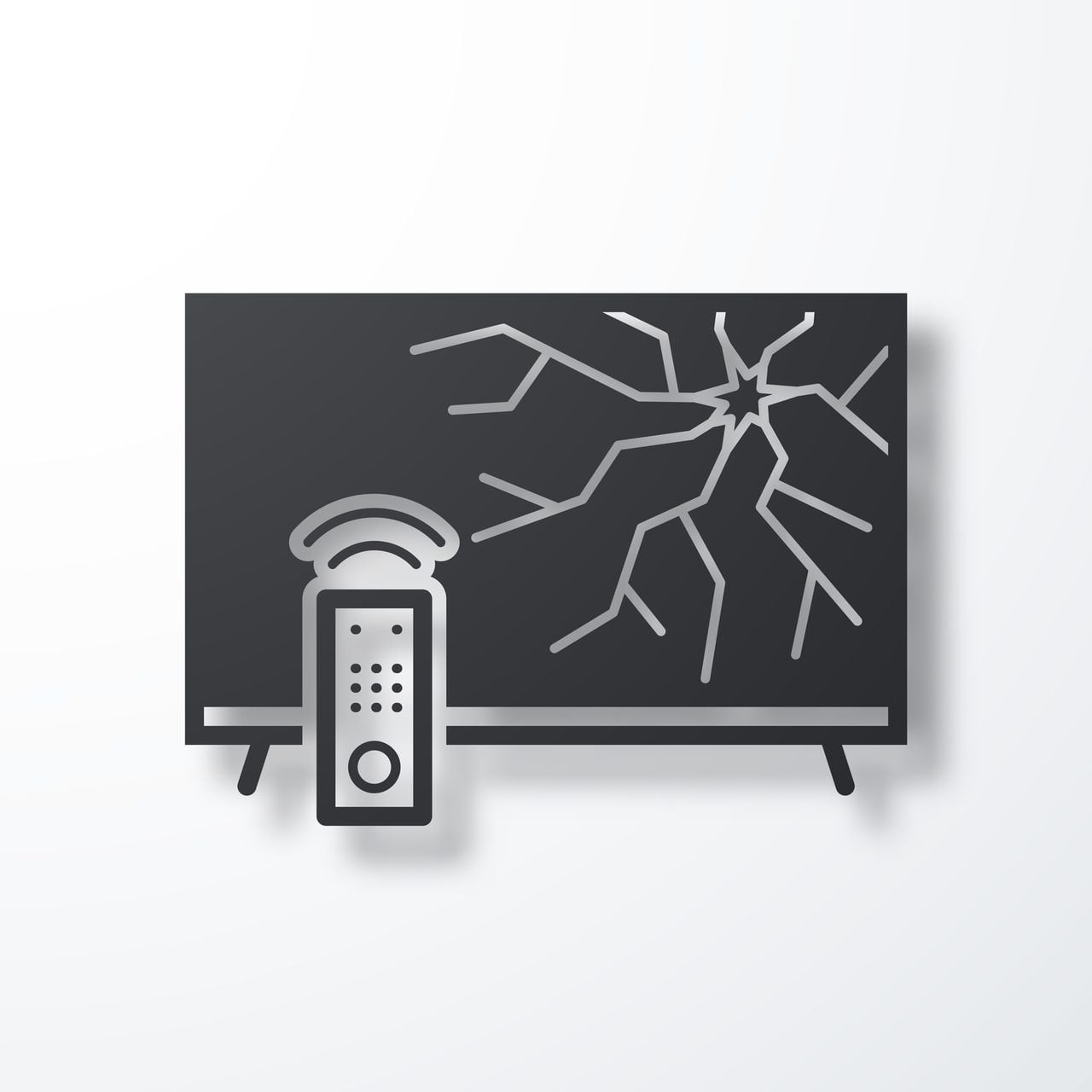 Black icon of "TV with broken screen" with a shadow isolated on a blank background. Vector Illustration (EPS file, well layered and grouped). Easy to edit, manipulate, resize or colorize. Vector and Jpeg file of different sizes.