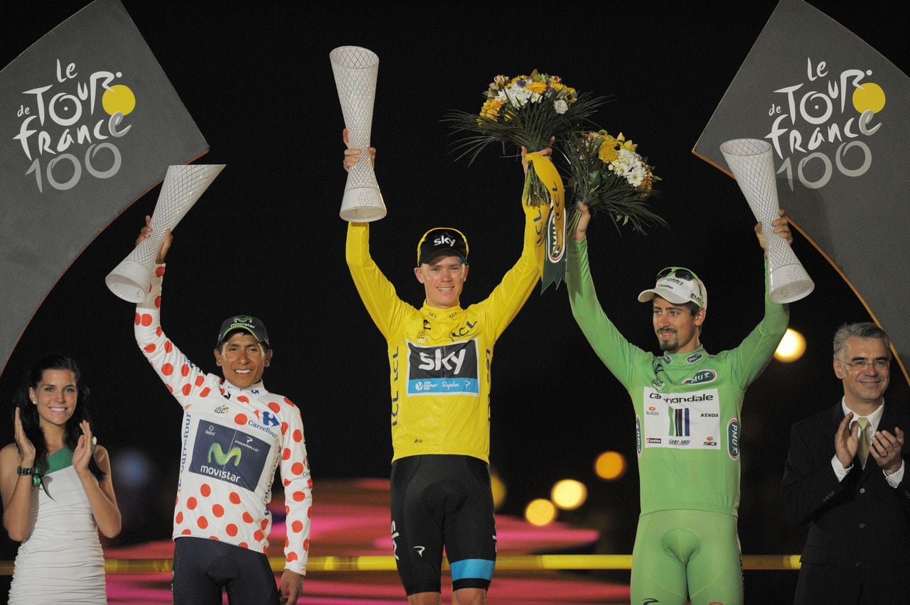 Los tres campeones de las camisetas del Tour de Francia 2013, incluido Nairo Quintana. A su lado Froom y Sagan