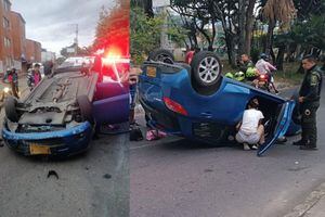 Un aparatoso accidente de tránsito se presentó en Ibagué y dejó un carro volcado.